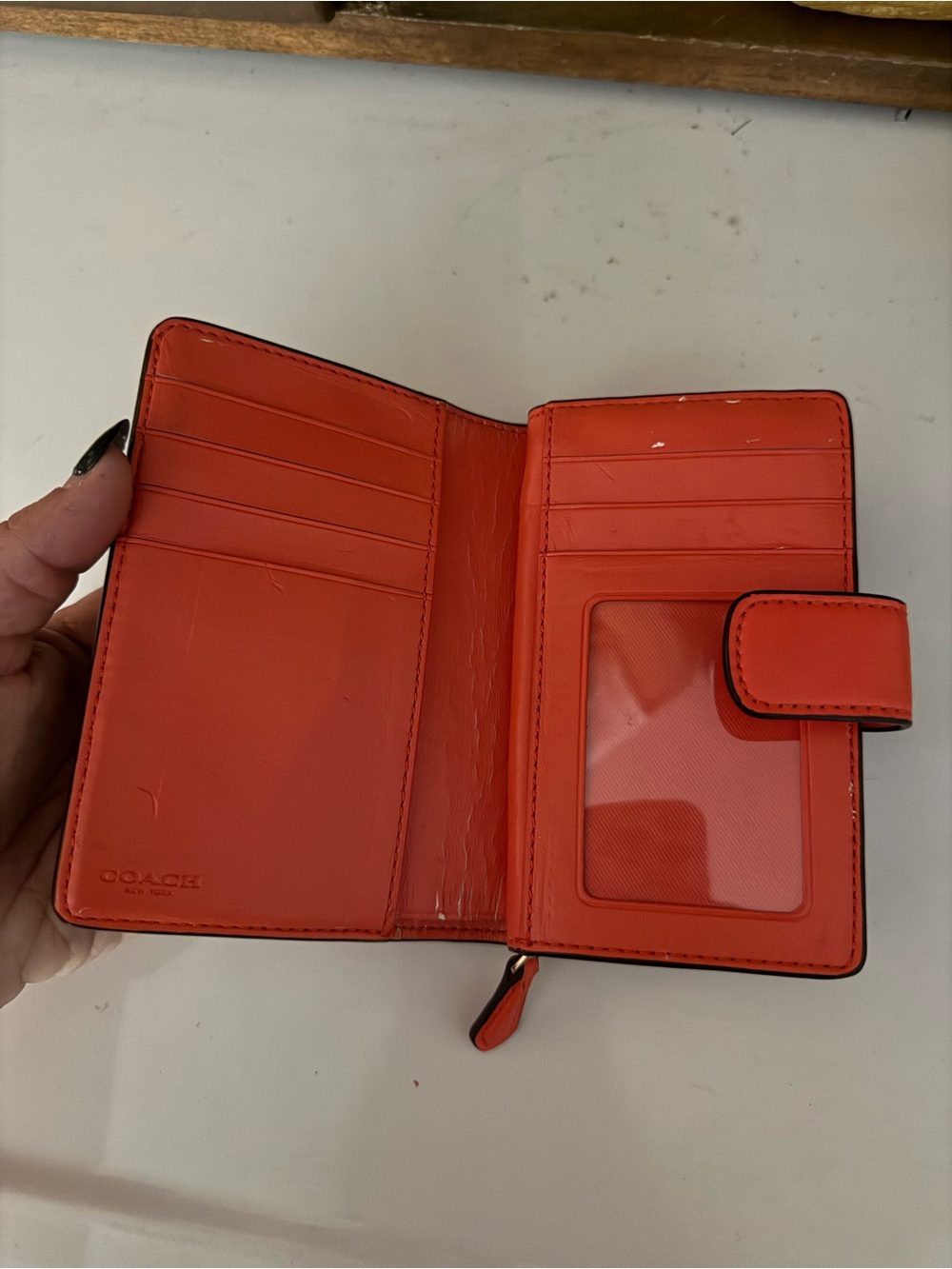 Coach Brown Signature Wallet with Orange Snap - Picture 5 of 5